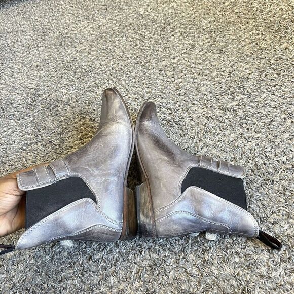 Bed Stu Ravine Ankle Boots Pointed Toe Western Buckle Gray Distressed Leather 6 - Picture 8 of 12
